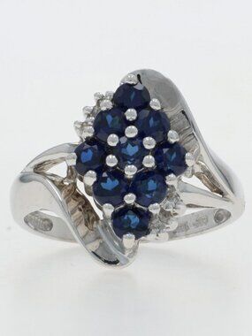 White Gold Lab-Created Sapphire Diamond Cluster Cocktail Bypass Ring 10k 1.32ctw